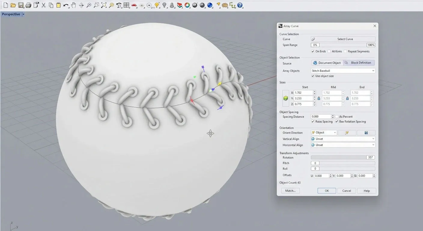 Il nuovo comando ArrayCrv in Rhino 9