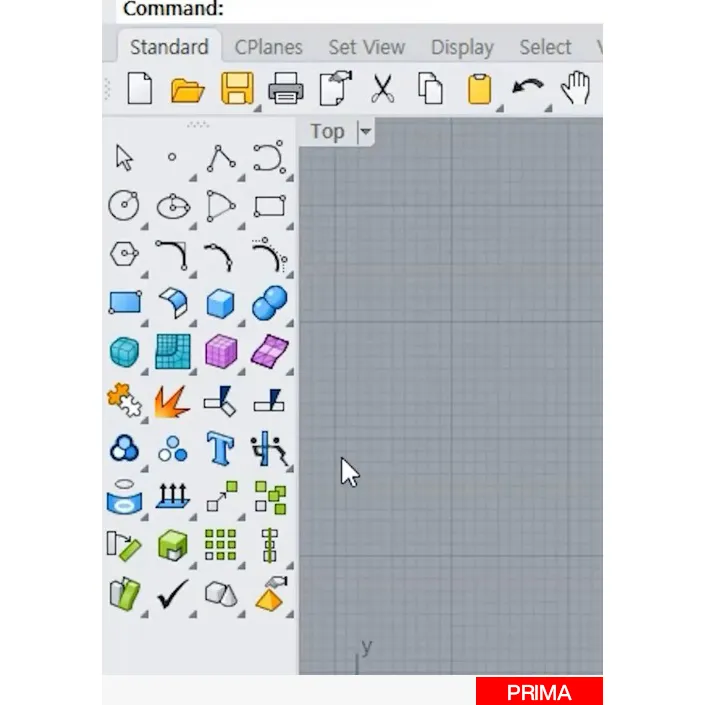 Barra laterale di Rhino 9 con icone ridisegnate e colori differenziati per tipologia di strumento